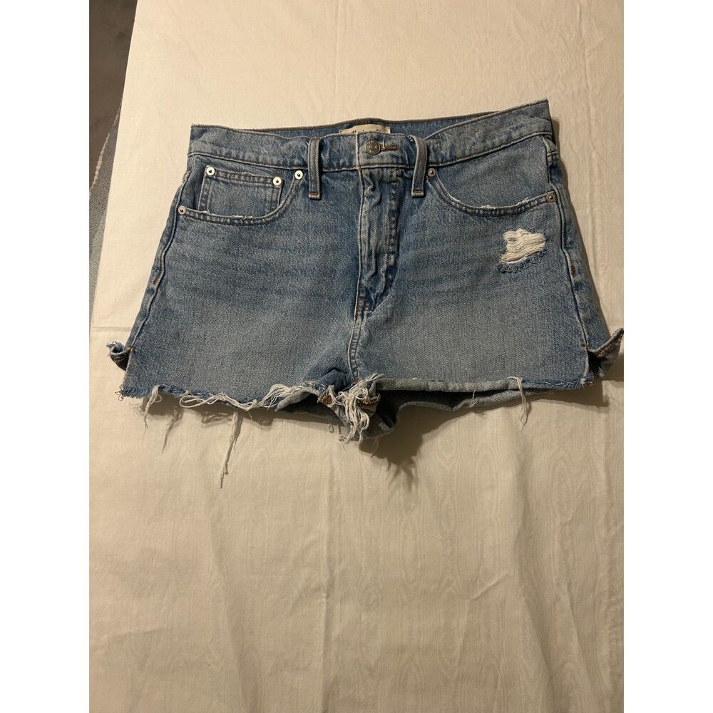 Madewell Relaxed Denim Shorts Side Slit Distressed Cutoff Blue Jean Size 29